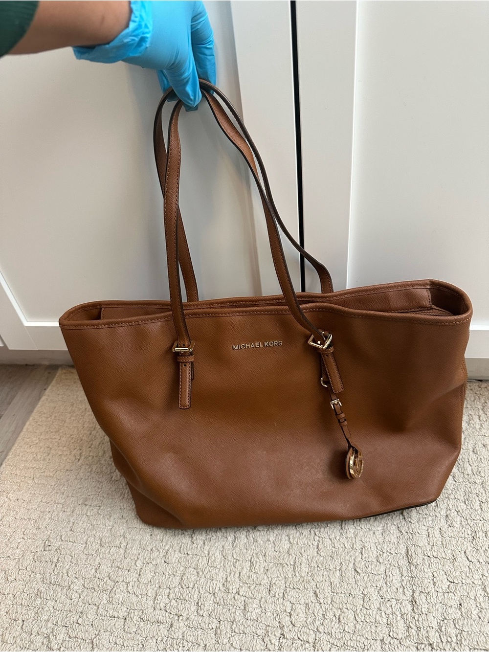 Michael Kors Cognac Pebbled Leather Tote with Gold Hardware